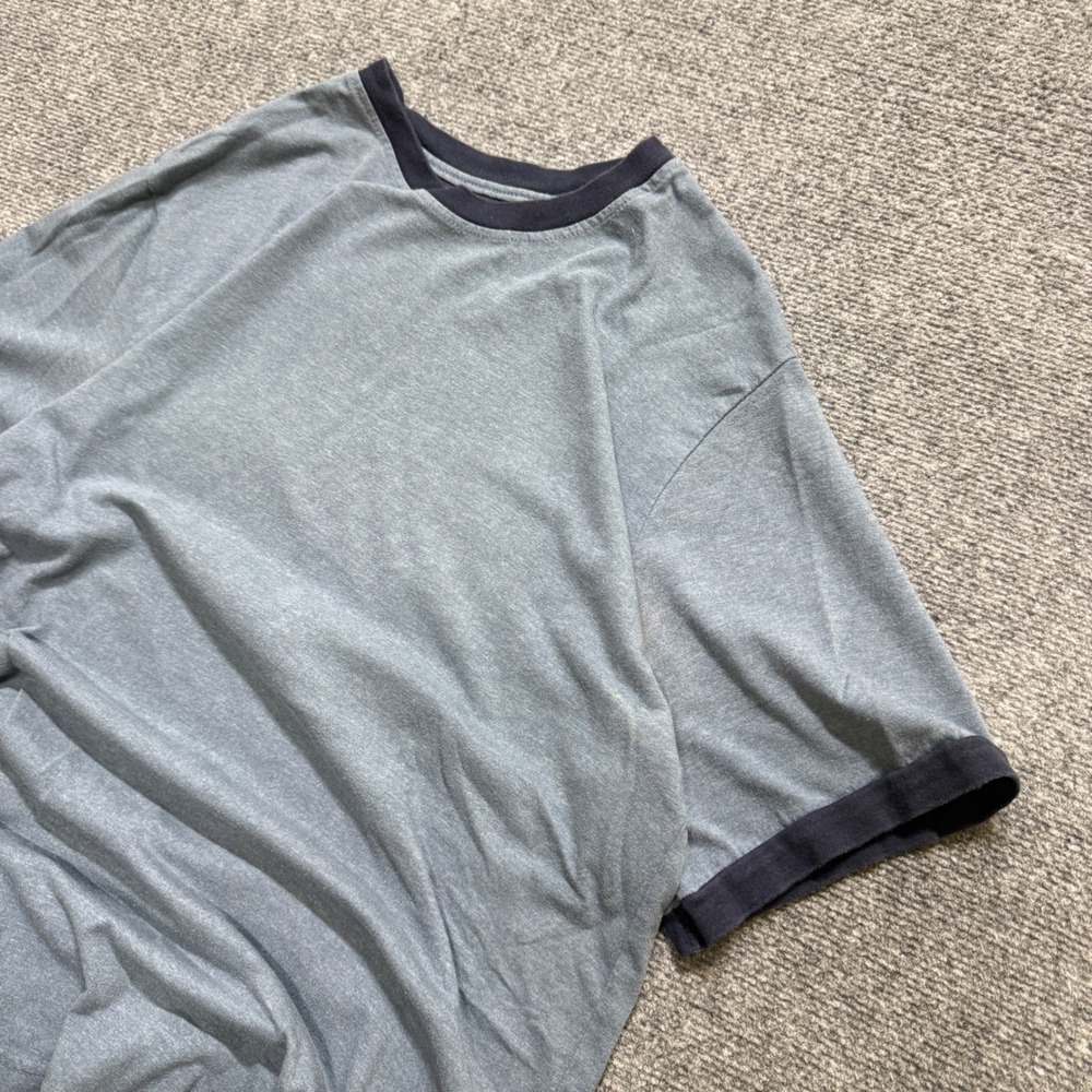 VTG Basic Edition Ringer T-shirt Men's L Baby Blue Y2K Pullover Cotton Blend